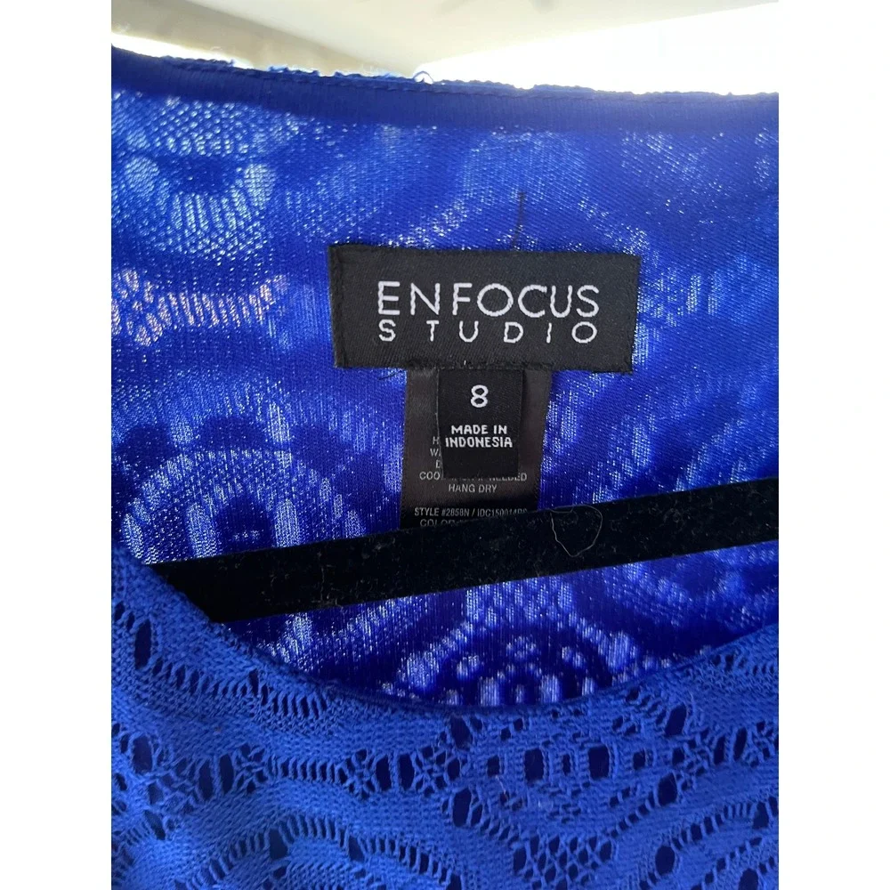Enfocus Studio Katie Blue Lace Sleeveless Fit Flare Cocktail Dress Sz 8 - Picture 2 of 8